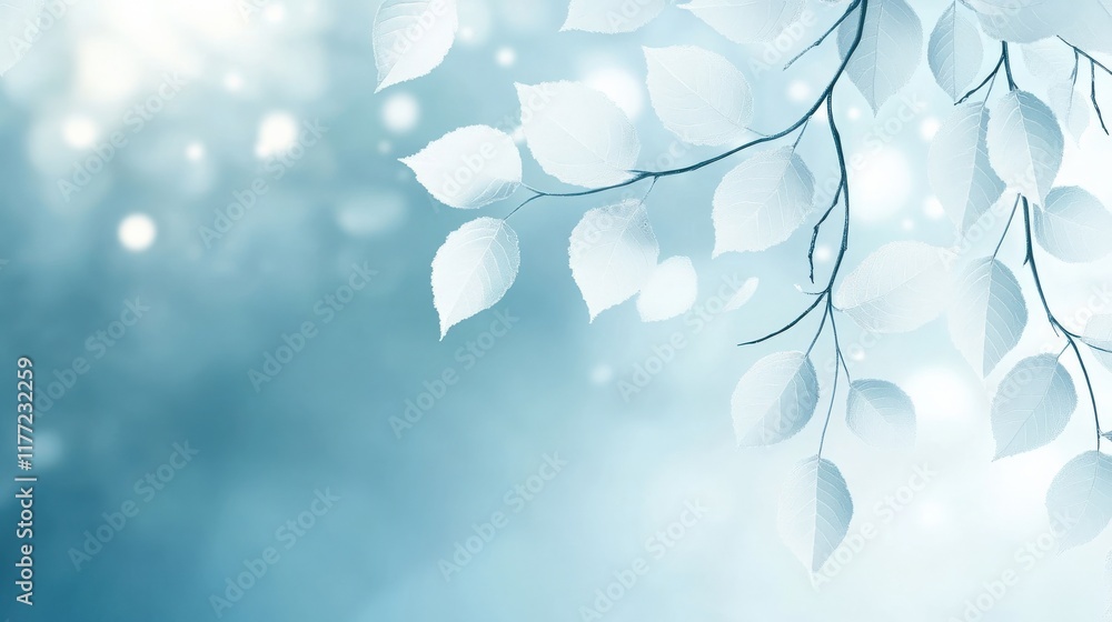 Aufkleber tranquil blue background with soft leaves and gentle light bokeh creating a serene and refreshing at