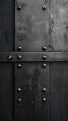 Fototapeta premium Industrial metal door with rivets and gritty texture in urban environment