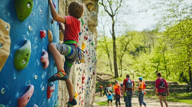 Family-friendly climbing event set against a beautiful natural backdrop in the springtime