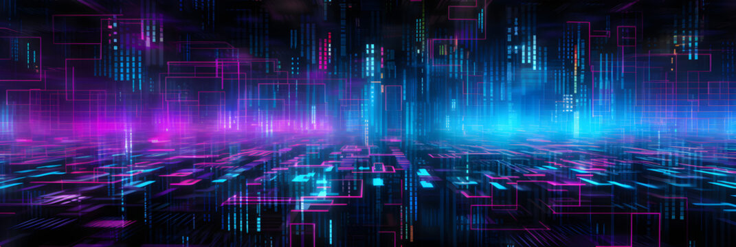 Neon Matrix of Binary Code: An Ethereal Communion of Technology and Art in Hi-Tech Background