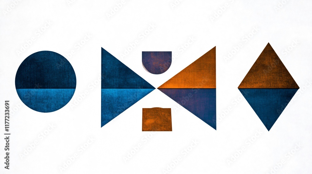 Poster abstract geometric composition: a minimalist modern artwork with colorful shapes on a textured backg