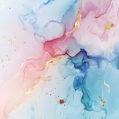 Fototapeta premium Colorful abstract fluid art with gold accents in pastel hues created through ink technique