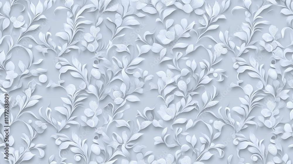 Poster floral designs on a soft gray background create a delicate and sophisticated pattern suitable for va