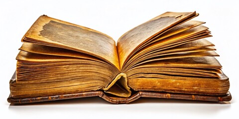 Antique Open Book Isolated on White, Vintage Book, Old Pages,  Library, Reading Background