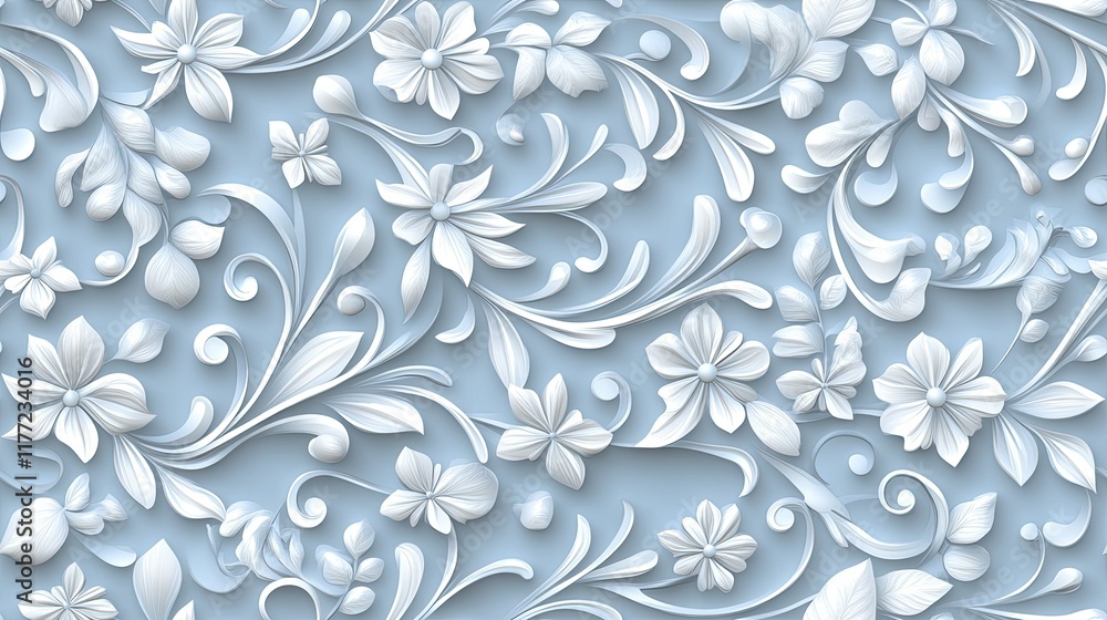 Poster floral designs on a soft gray background create a delicate and sophisticated pattern suitable for va