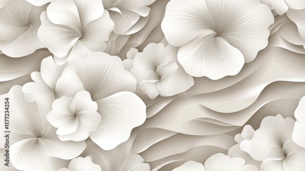 Poster floral designs on a soft gray background create a delicate and sophisticated pattern suitable for va