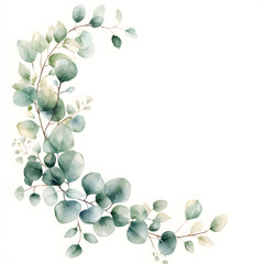 A cute Eucalyptus globulus Leaf Corner frame of watercolor, with minimal details and a simple illustration. Floristic design elements for floristics, Greeting card, Floral print