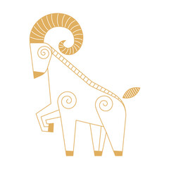Trending chinese new year horoscope animal goat icons gold.  Chinese zodiac calendar logo, Asian lunar astrological signs. Linear simple minimalistic locational style.