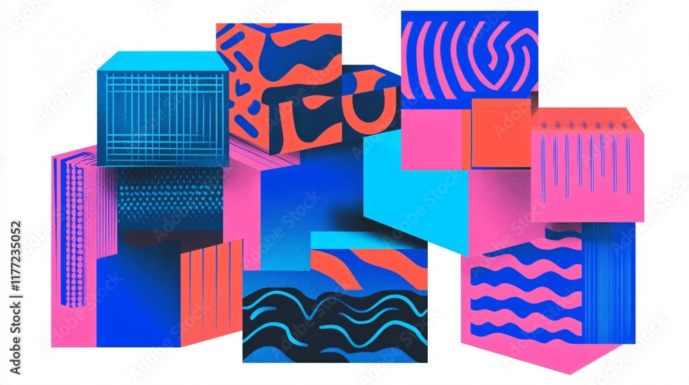 Poster abstract 3d cube composition - colorful geometric design