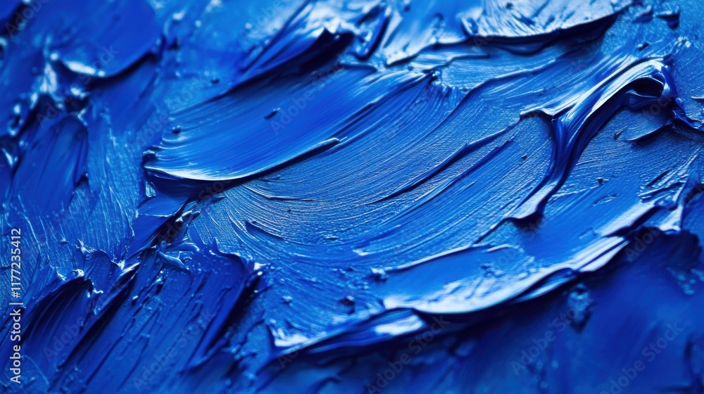 Aufkleber Bright cobalt blue textured surface with smooth swirls and raised areas creating a dynamic visual effect