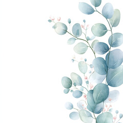 Obraz premium A cute Eucalyptus globulus Leaf Corner frame of watercolor, with minimal details and a simple illustration. Floristic design elements for floristics, Greeting card, Floral print