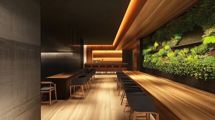Fototapeta premium Modern interior design of a cozy dining space with natural greenery accents