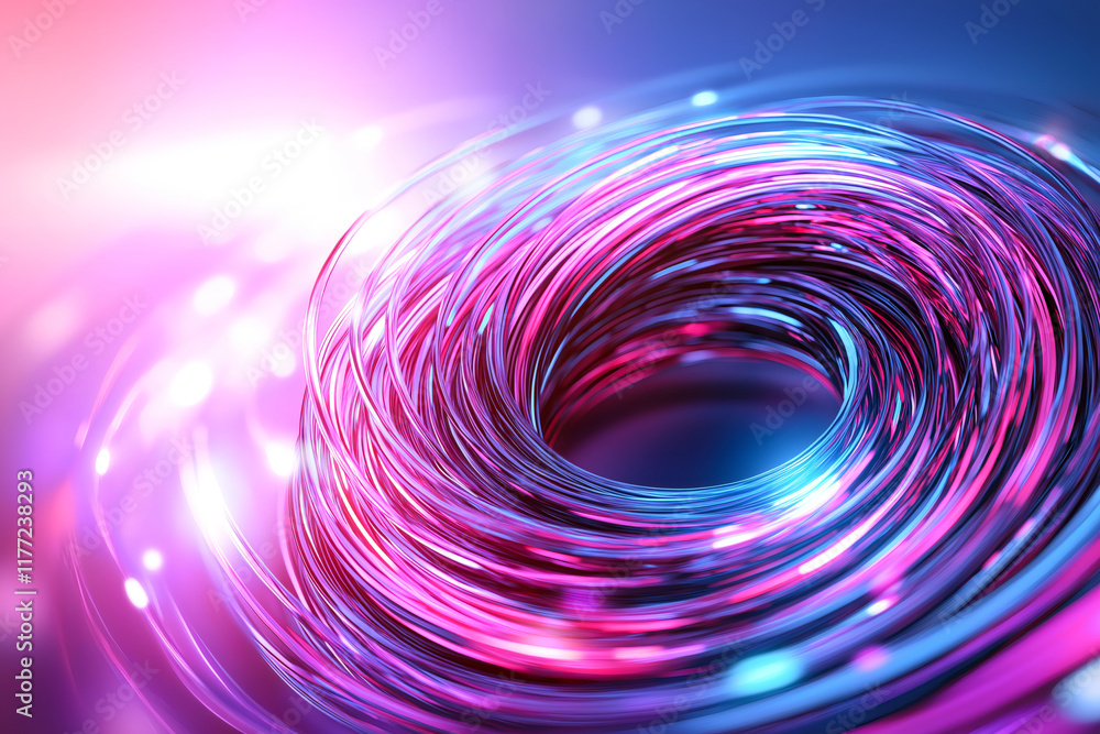Poster vibrant swirl of glowing purple and blue light rays creates mesmerizing visual effect, evoking sense