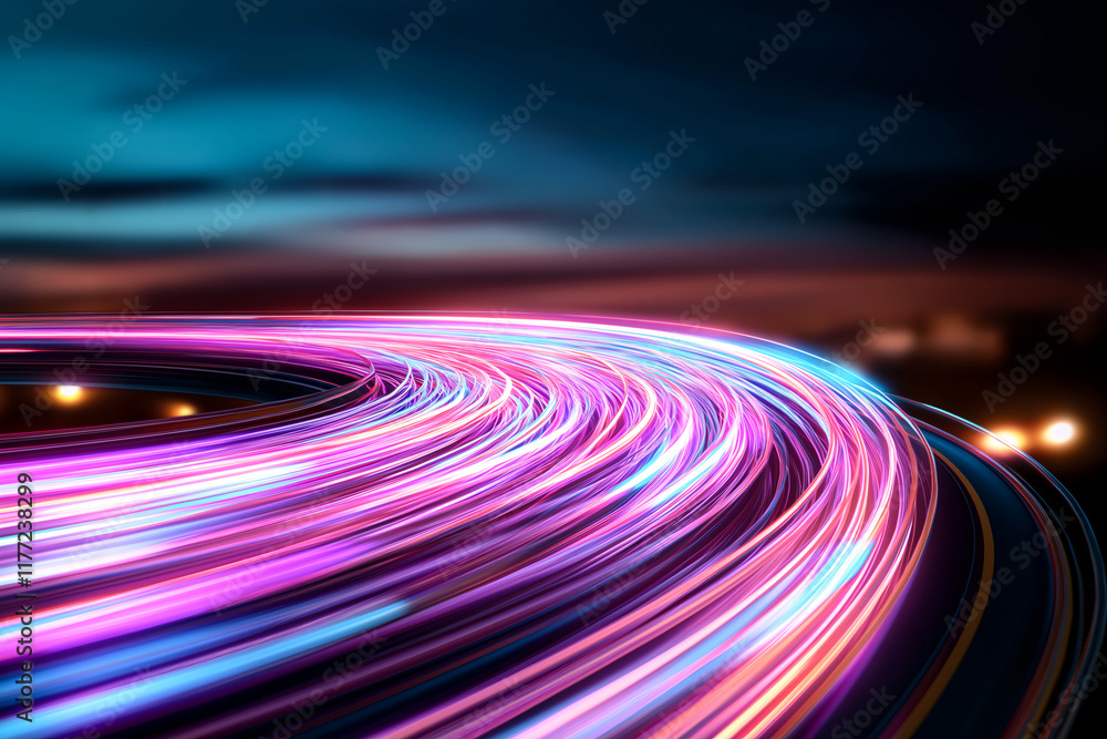 Poster vibrant light trails create mesmerizing effect against dark background, showcasing dynamic movement 