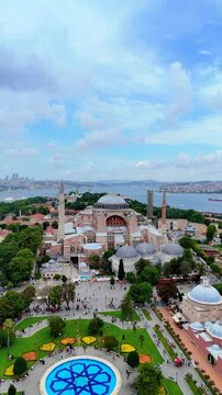 Hagia Sophia mosque from Sultanahmet Square reels drone istanbul fatih
