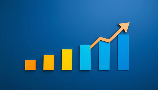 business chart steps on dark blue background. Business growth graph process, goal, success and economic improvement and analysis concepts. - Powered by Adobe