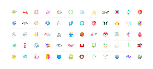 Big logo collection. Modern colorful logo set for diverse industries like health, education, tech, environmen, non-profits, startups, marketing, community, digital platforms, art and culture. Vector