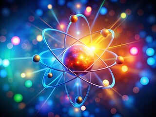 Artistic 3D Render: Atomic Nucleus with Bokeh Electron Cloud - Stock Photo