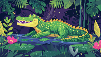 Scandinavian Africa Crocodile Banner: Tropical Animal in Natural Habitat