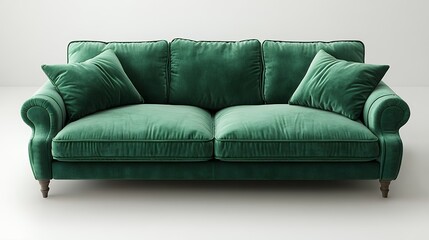 Fototapeta premium Luxurious Emerald Green Velvet Sofa Elegant Living Room Furniture