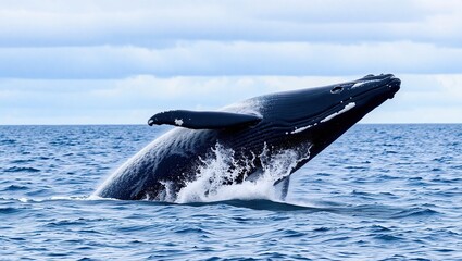 Fototapeta premium Humpback Whale Breaching Ocean Waters Majestically