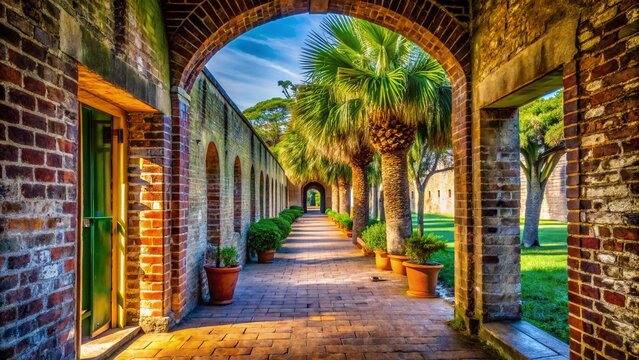 Atalaya Castle Corridor: Historic South Carolina Entrance,  Architectural Detail,  Myrtle Beach Area Landmark