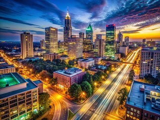 Fototapeta premium Atlanta Midtown Night Lights: Vibrant Cityscape at Dusk - Stock Photo