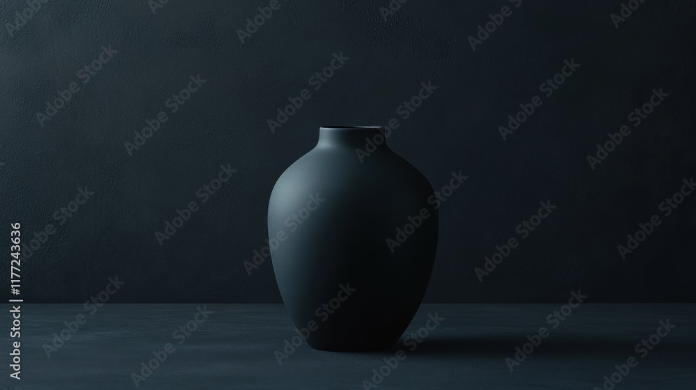 Poster a minimalist black vase on a dark surface, emphasizing simplicity and elegance.