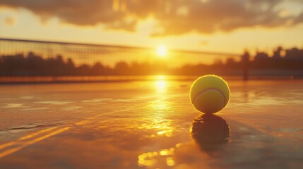 Obraz premium a tennis ball on a tennis court at sunset