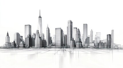 A minimalist city skyline illustration showcasing modern architecture and urban design.