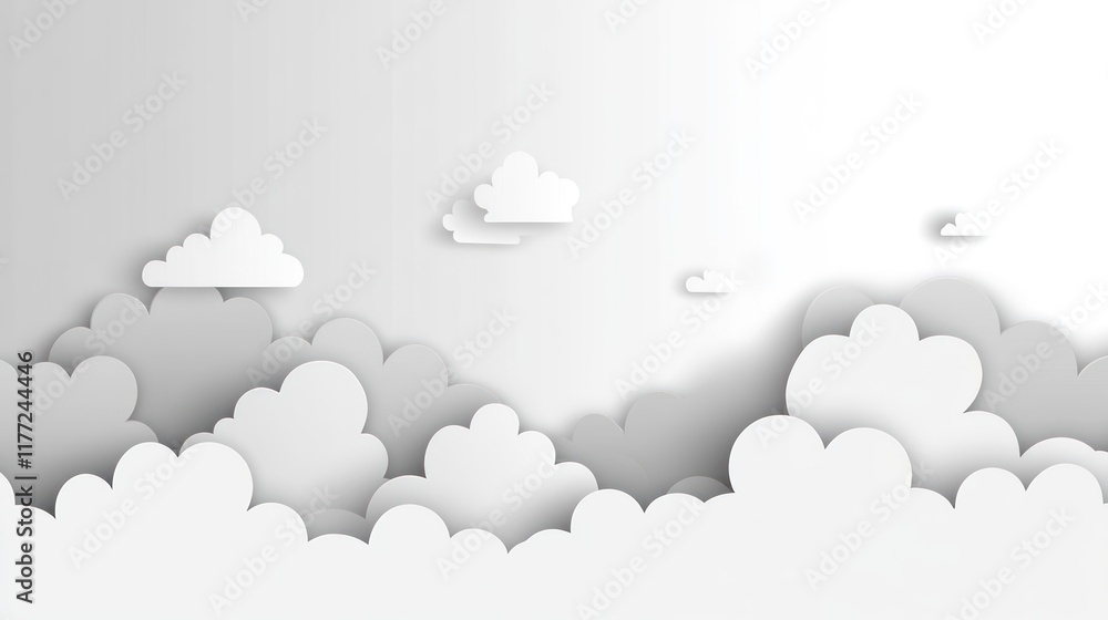 Poster a minimalist design featuring layered clouds in a gradient background.