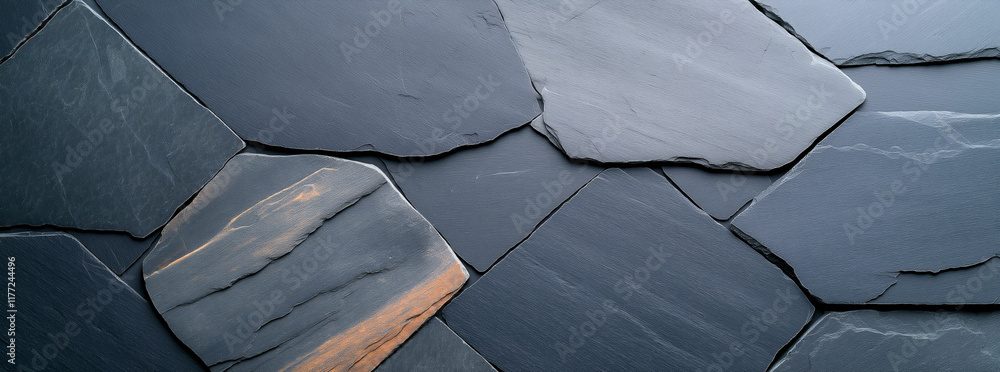 Poster textured black slate rock surface with varying shapes and shades, creating natural and elegant backg