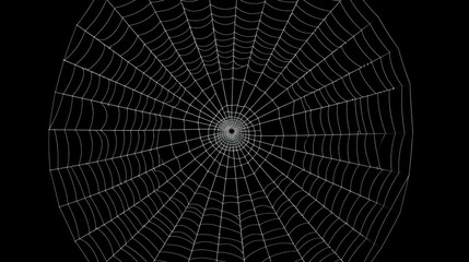 Fototapeta premium A detailed spider web, featuring concentric circles and radiating lines, set against a solid black wall for a dramatic effect