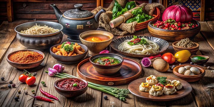 Authentic Tibetan Cuisine:  Delectable Dishes & Ingredients, Stock Photo