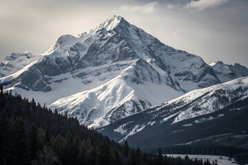 Snowy Mountain Landscape with Trees