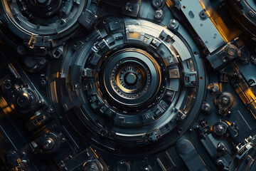 Intricate close up of high tech machinery with detailed gears and components