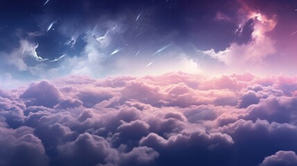 An expansive night sky filled with a vibrant display of stars, partially obscured by soft, ethereal clouds