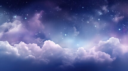 An expansive night sky filled with a vibrant display of stars, partially obscured by soft, ethereal clouds