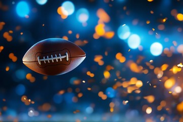 A dynamic football soaring through a colorful, blurred background with sparkling lights, capturing the excitement of the game.