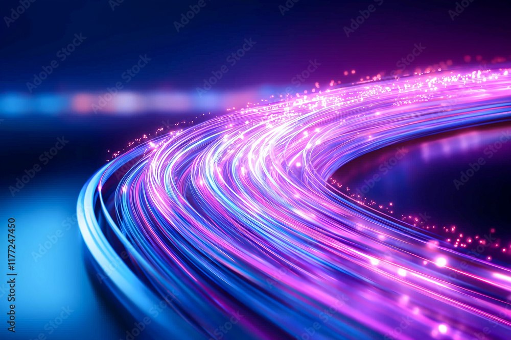 Poster glowing purple light rays create mesmerizing effect, illuminating smooth surface with vibrant colors