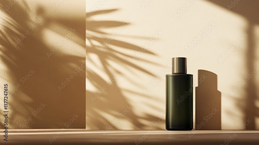 Aufkleber A minimalist scene featuring a dark bottle casting shadows against a textured background.
