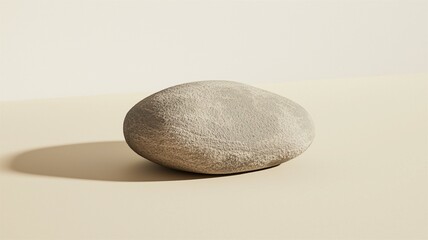 Photorealistic image of a single smooth pebble on a beige background, capturing natural minimalist elegance
