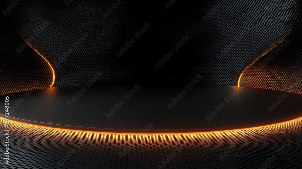 Poster abstract technological backdrop with glowing waves and geometrical figures and empty space for your 