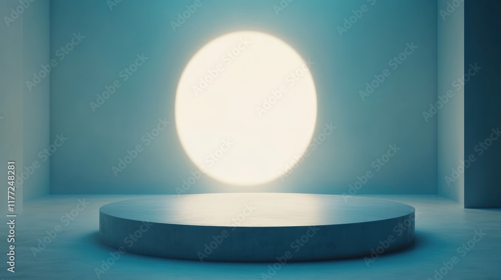 Aufkleber a minimalist space featuring a large illuminated circle on a raised platform.