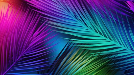 Neon gradient palm leaves featuring a bold mix of bright turquoise, magenta,