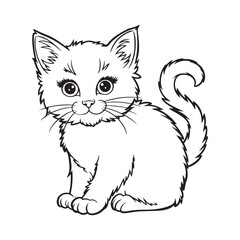 Illustration of a kitten, line art of cartoon cat or kitten.