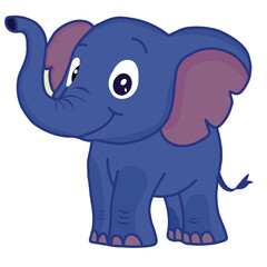 Happy blue cartoon elephant walking playfully isolated on white background