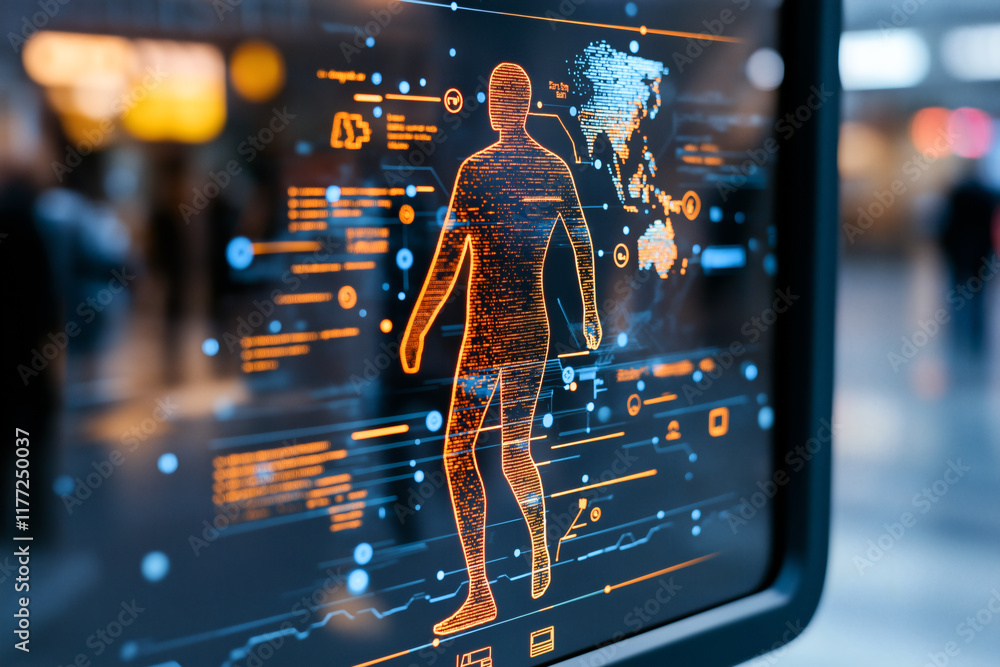 Aufkleber digital representation of human figure with data visualization elements, showcasing technology and i