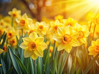 Obraz premium Spring's Easter daffodils: cheerful yellow blooms create a stunning floral backdrop.