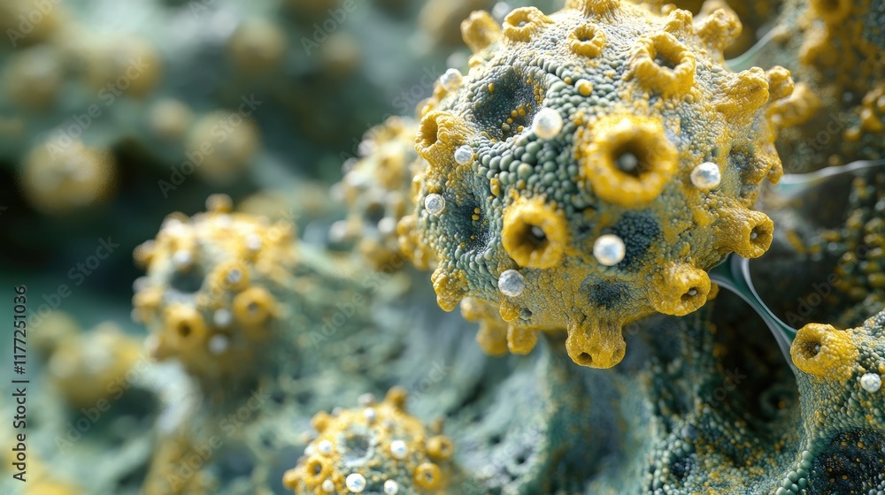 Aufkleber a 3d rendering of microscopic pathogens with detailed textures, representing a variety of infection-